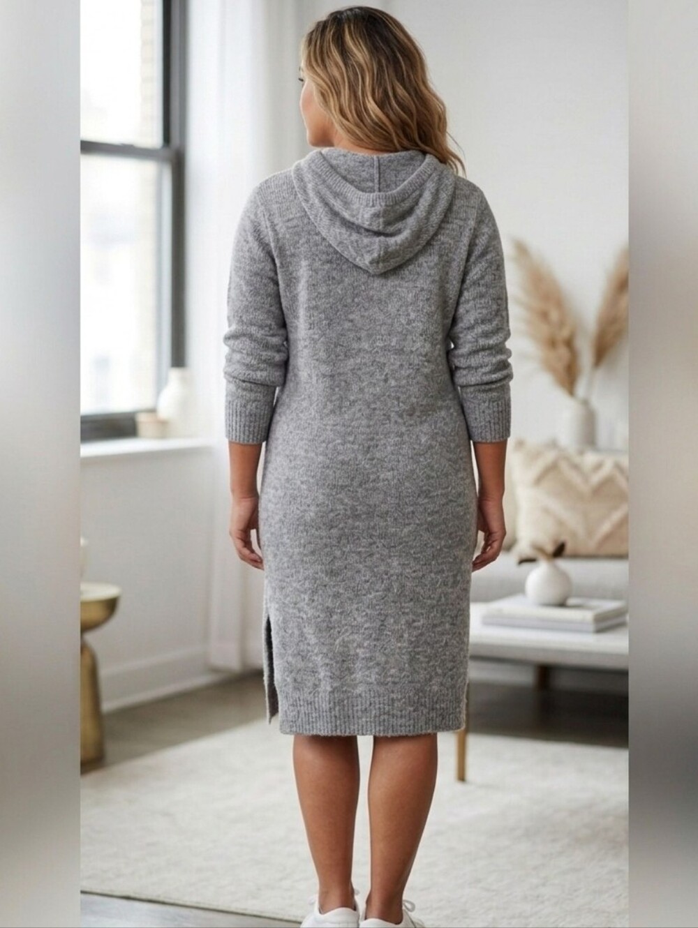 H&M Women's Hooded Sweater Dress Wool/Mohair Blend Oversize Gray XS/S